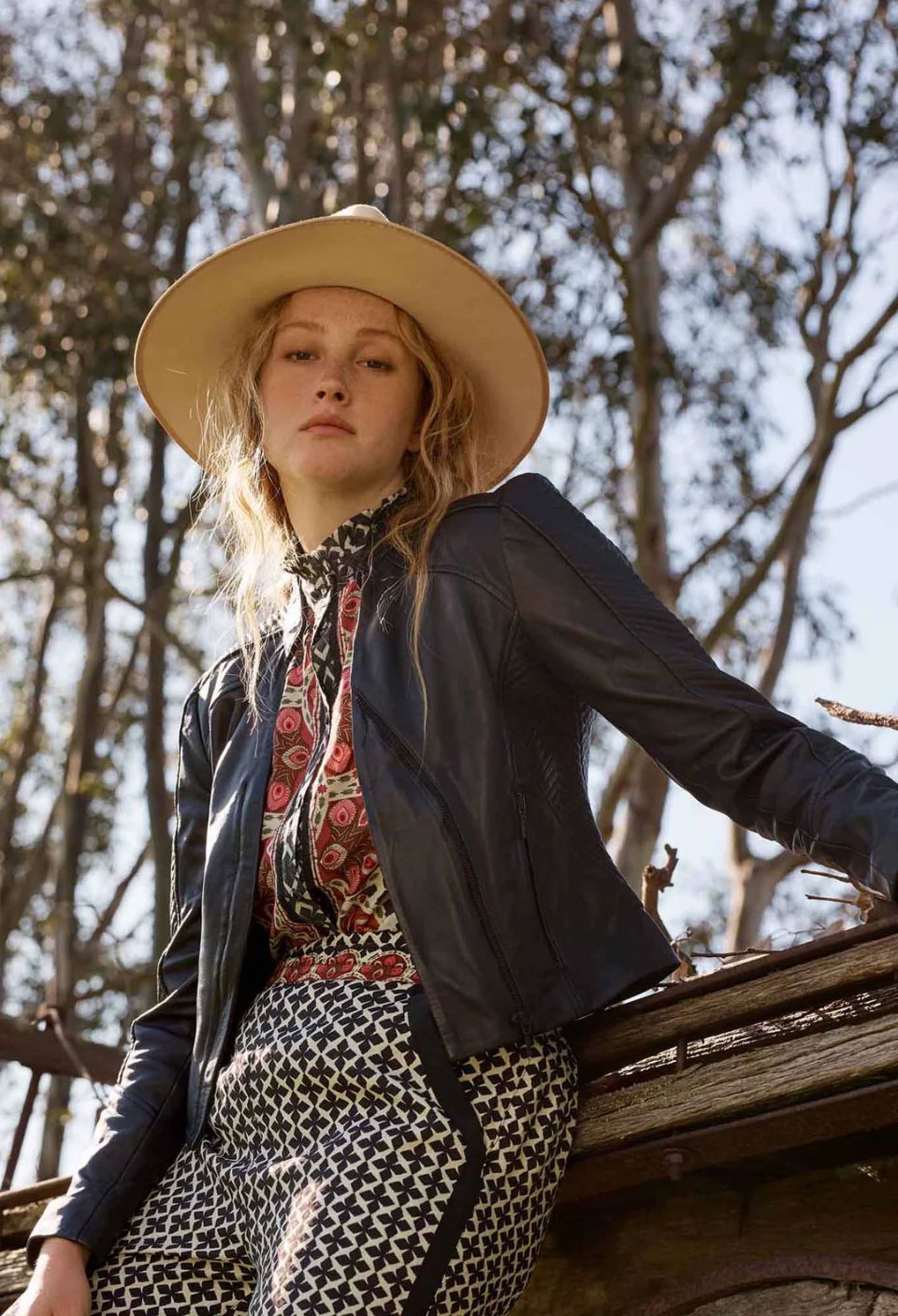 ONCE WAS Blaire Leather Herringbone Stitch Jacket - Black Jacket - Zabecca Living