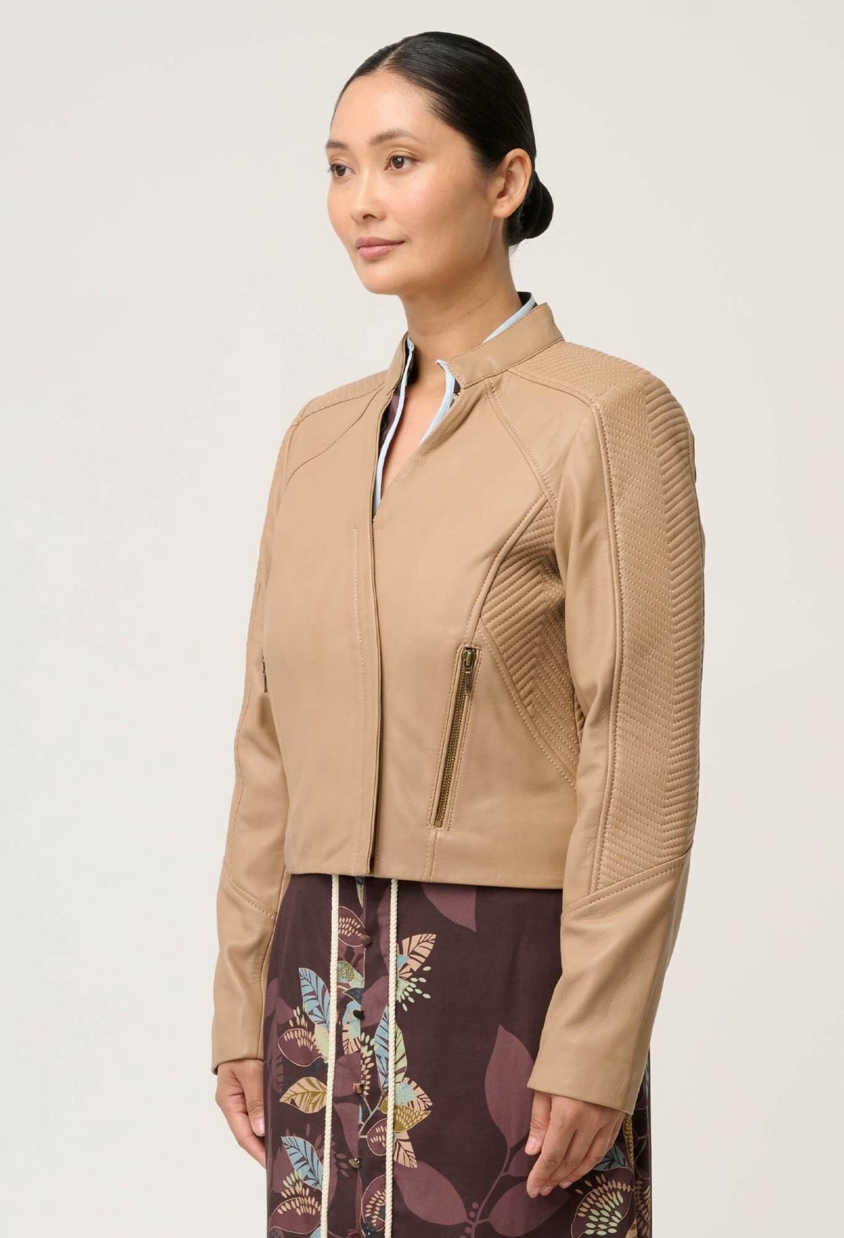ONCE WAS Blaire Leather Herringbone Stitch Jacket Petite - Wheat Jacket - Zabecca Living