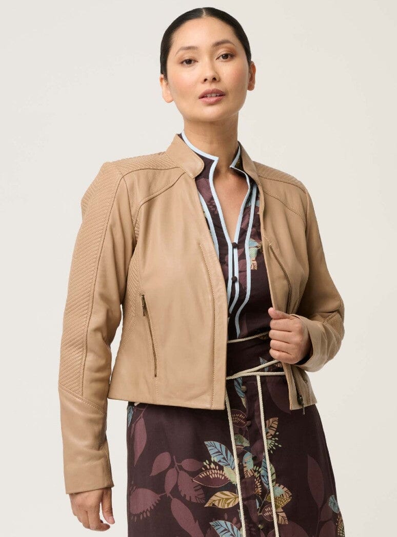 ONCE WAS Blaire Leather Herringbone Stitch Jacket Petite - Wheat Jacket - Zabecca Living