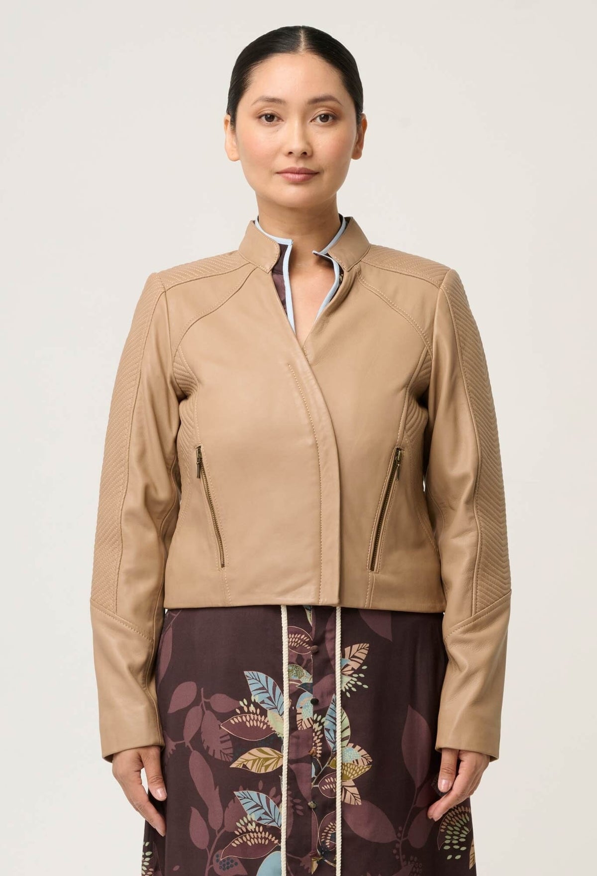 ONCE WAS Blaire Leather Herringbone Stitch Jacket Petite - Wheat Jacket - Zabecca Living
