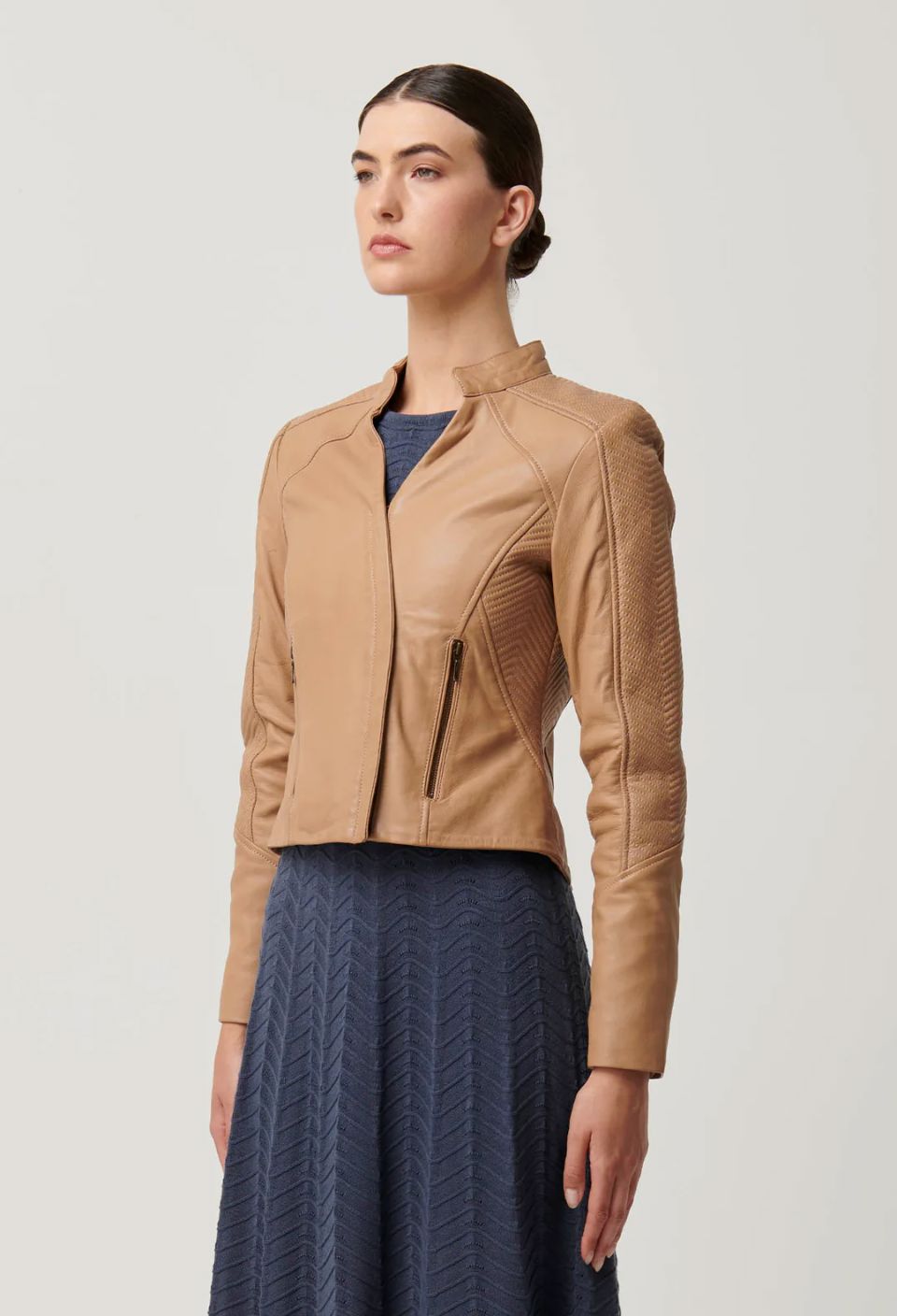 ONCE WAS Blaire Leather Herringbone Stitch Jacket - Wheat Jacket - Zabecca Living