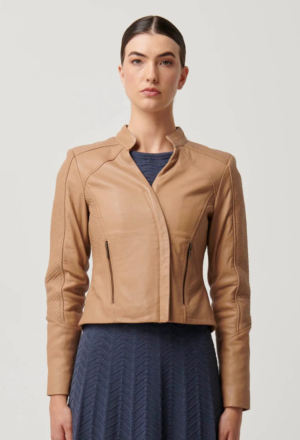 ONCE WAS Blaire Leather Herringbone Stitch Jacket - Wheat Jacket - Zabecca Living