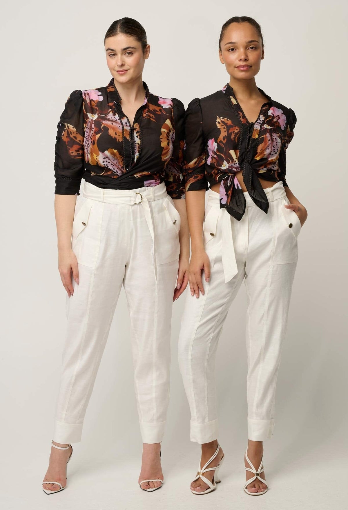ONCE WAS Calantha Cotton Silk Contrast Trim Ruched Sleeve Shirt - Sunset Orchid Shirts & Blouses - Zabecca Living