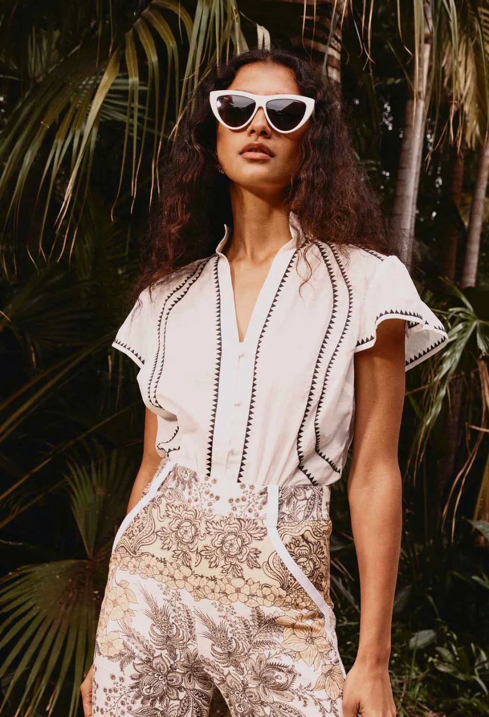 ONCE WAS Carlyle Embroidered Cotton Voile Top - Ivory Shirts &amp; Blouses - Zabecca Living