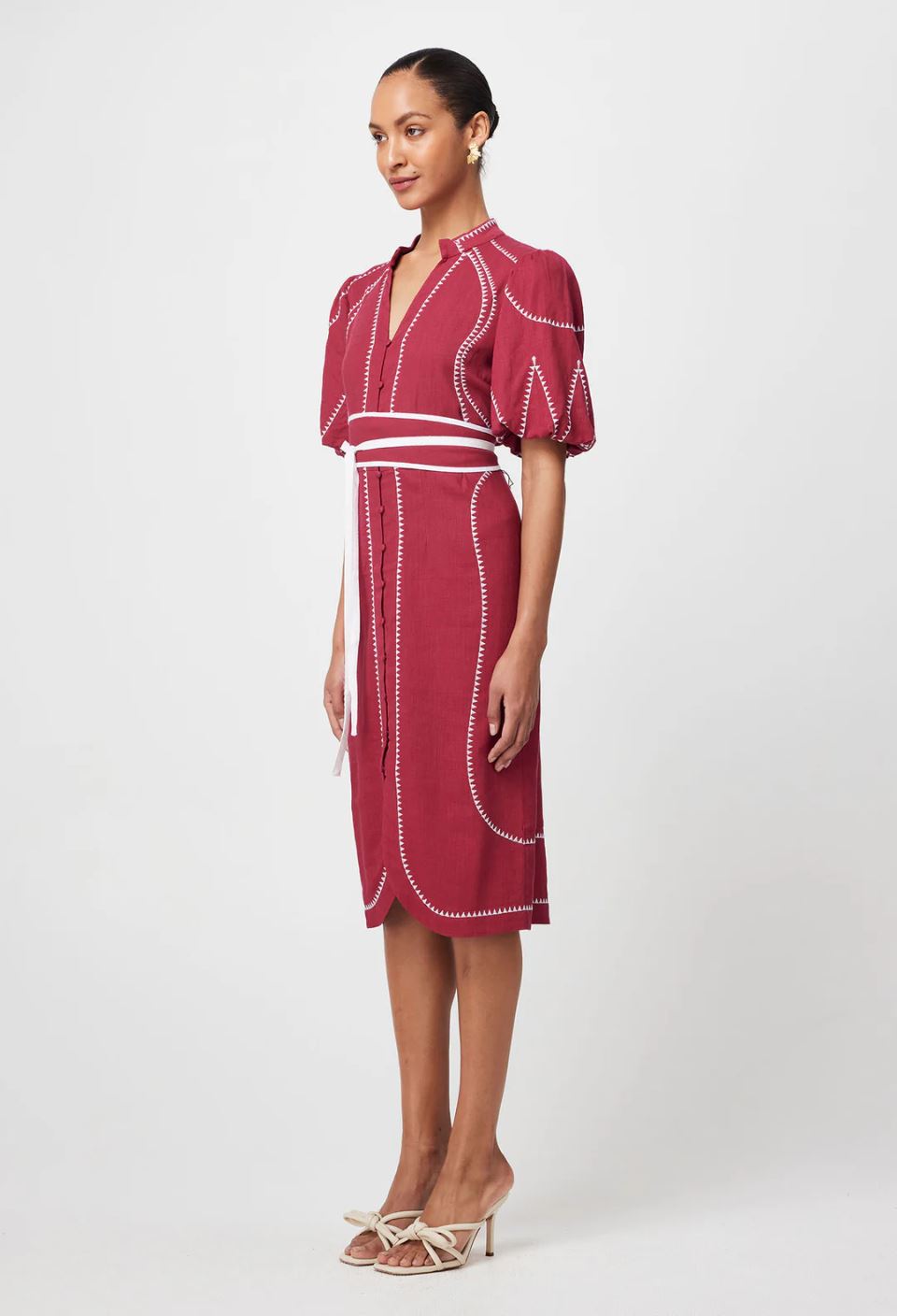 ONCE WAS Carlyle Placement Linen Viscose Dress - Crimson Dress - Zabecca Living
