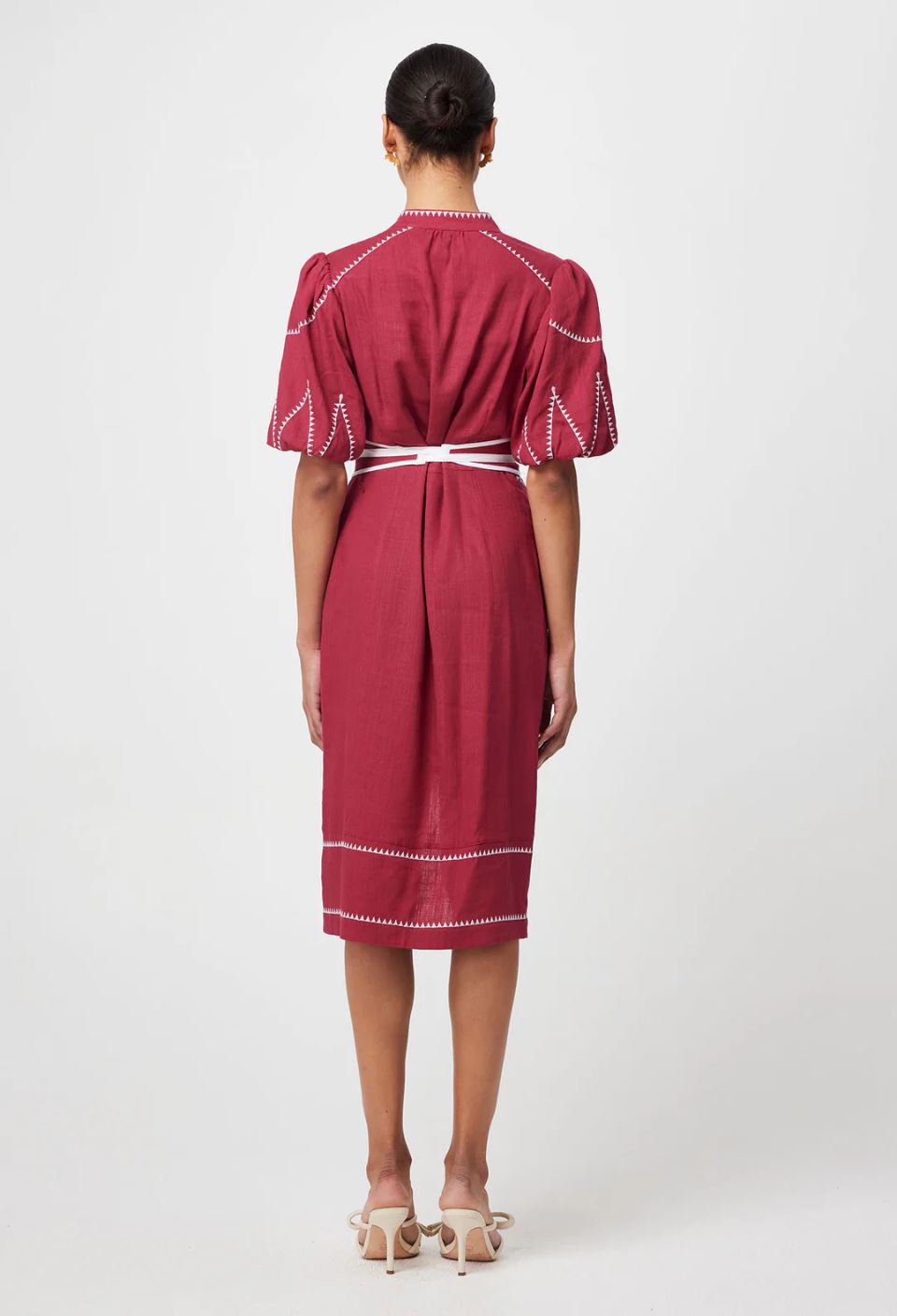 ONCE WAS Carlyle Placement Linen Viscose Dress - Crimson Dress - Zabecca Living