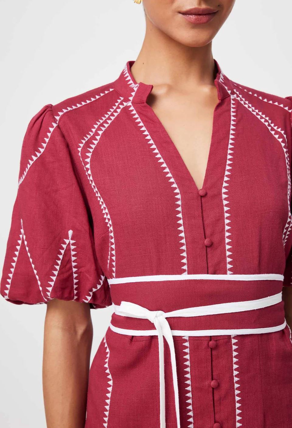 ONCE WAS Carlyle Placement Linen Viscose Dress - Crimson Dress - Zabecca Living