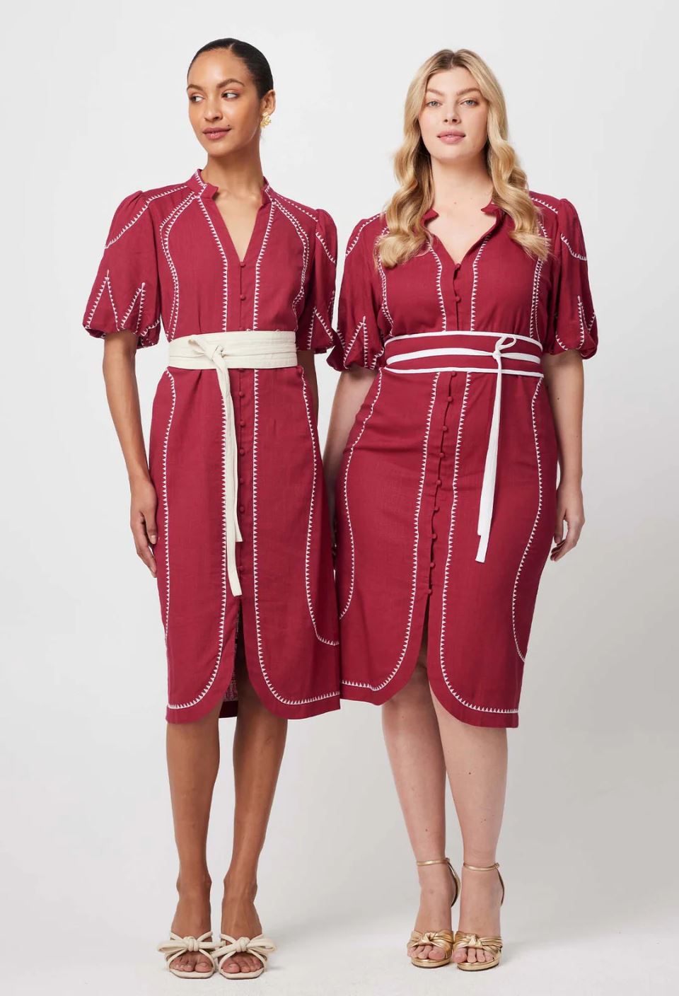 ONCE WAS Carlyle Placement Linen Viscose Dress - Crimson Dress - Zabecca Living
