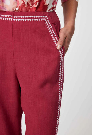 ONCE WAS Carlyle Placement Linen Viscose Pant - Crimson PANTS - Zabecca Living