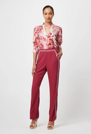 ONCE WAS Carlyle Placement Linen Viscose Pant - Crimson PANTS - Zabecca Living