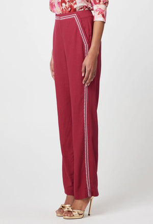 ONCE WAS Carlyle Placement Linen Viscose Pant - Crimson PANTS - Zabecca Living