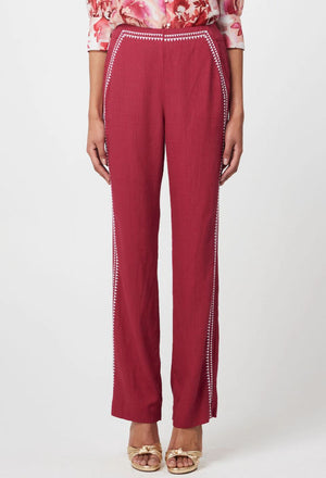 ONCE WAS Carlyle Placement Linen Viscose Pant - Crimson PANTS - Zabecca Living