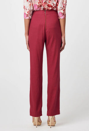 ONCE WAS Carlyle Placement Linen Viscose Pant - Crimson PANTS - Zabecca Living