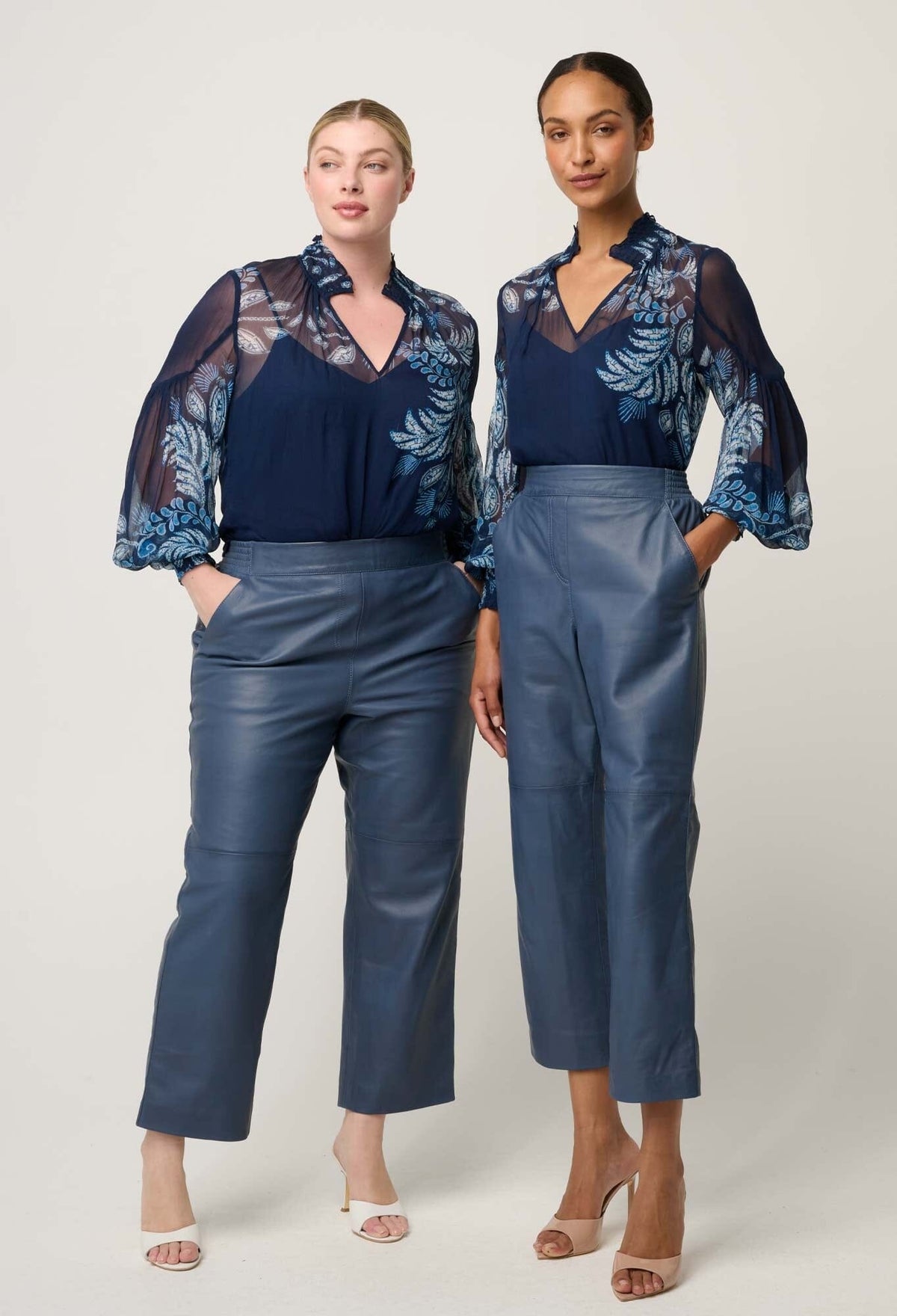 ONCE WAS Colette Viscose Chiffon Print Shirred Collar Blouse - Moonlit Batik Shirts &amp; Blouses - Zabecca Living