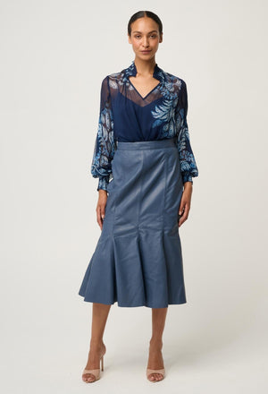 ONCE WAS Colette Viscose Chiffon Print Shirred Collar Blouse - Moonlit Batik Shirts & Blouses - Zabecca Living