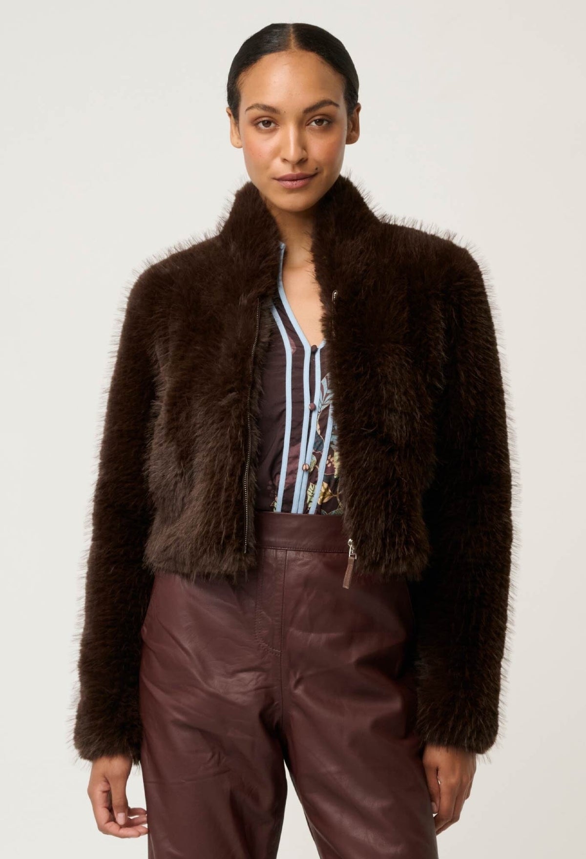 ONCE WAS Dawn Faux Fur Cropped Jacket - Walnut Jacket - Zabecca Living
