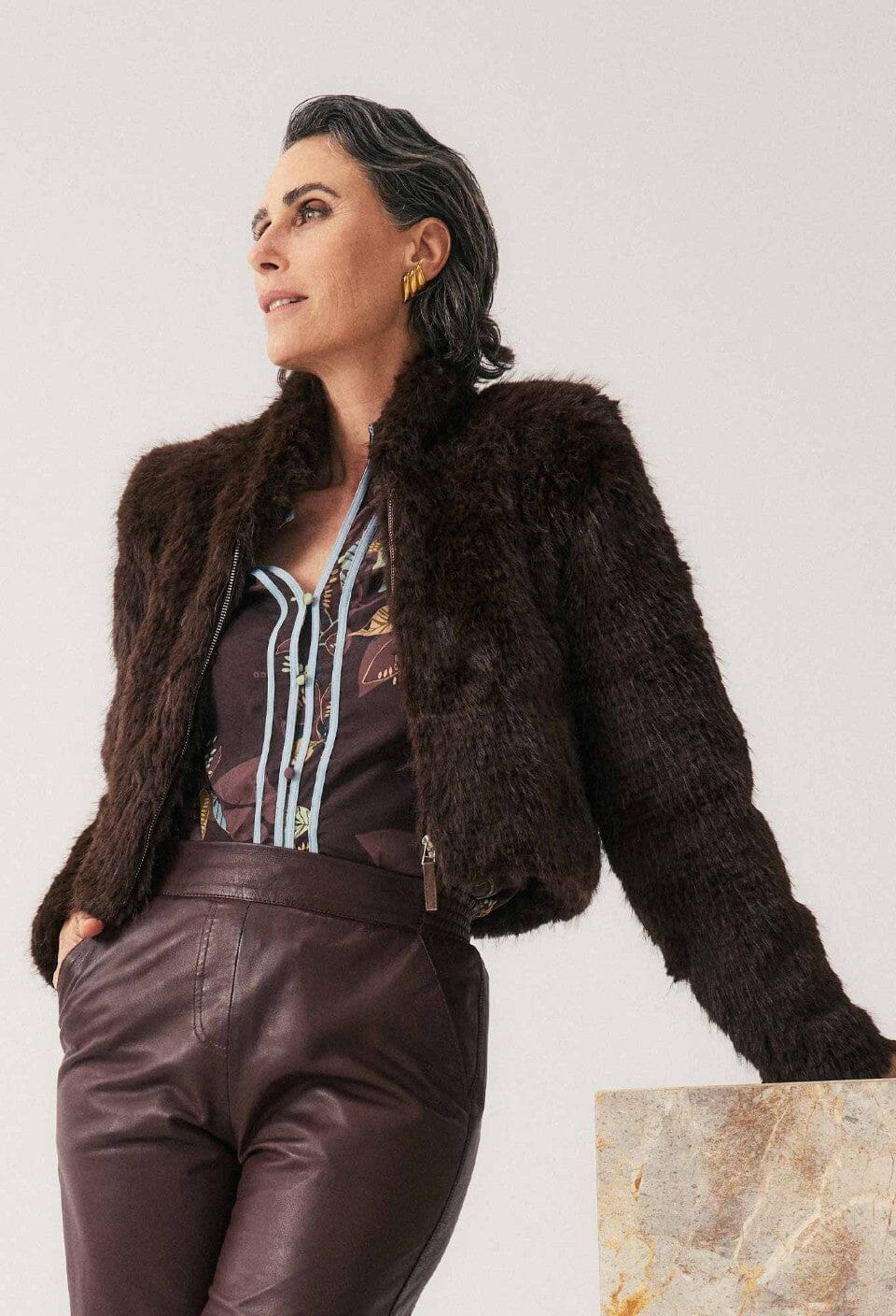 ONCE WAS Dawn Faux Fur Cropped Jacket - Walnut Jacket - Zabecca Living