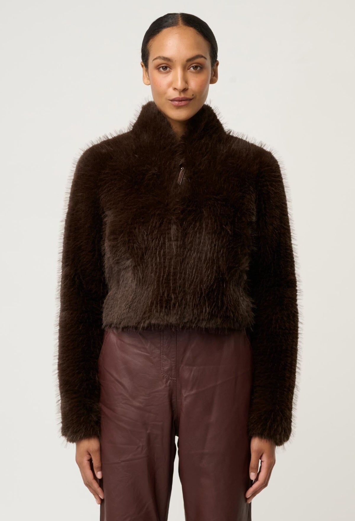 ONCE WAS Dawn Faux Fur Cropped Jacket - Walnut Jacket - Zabecca Living