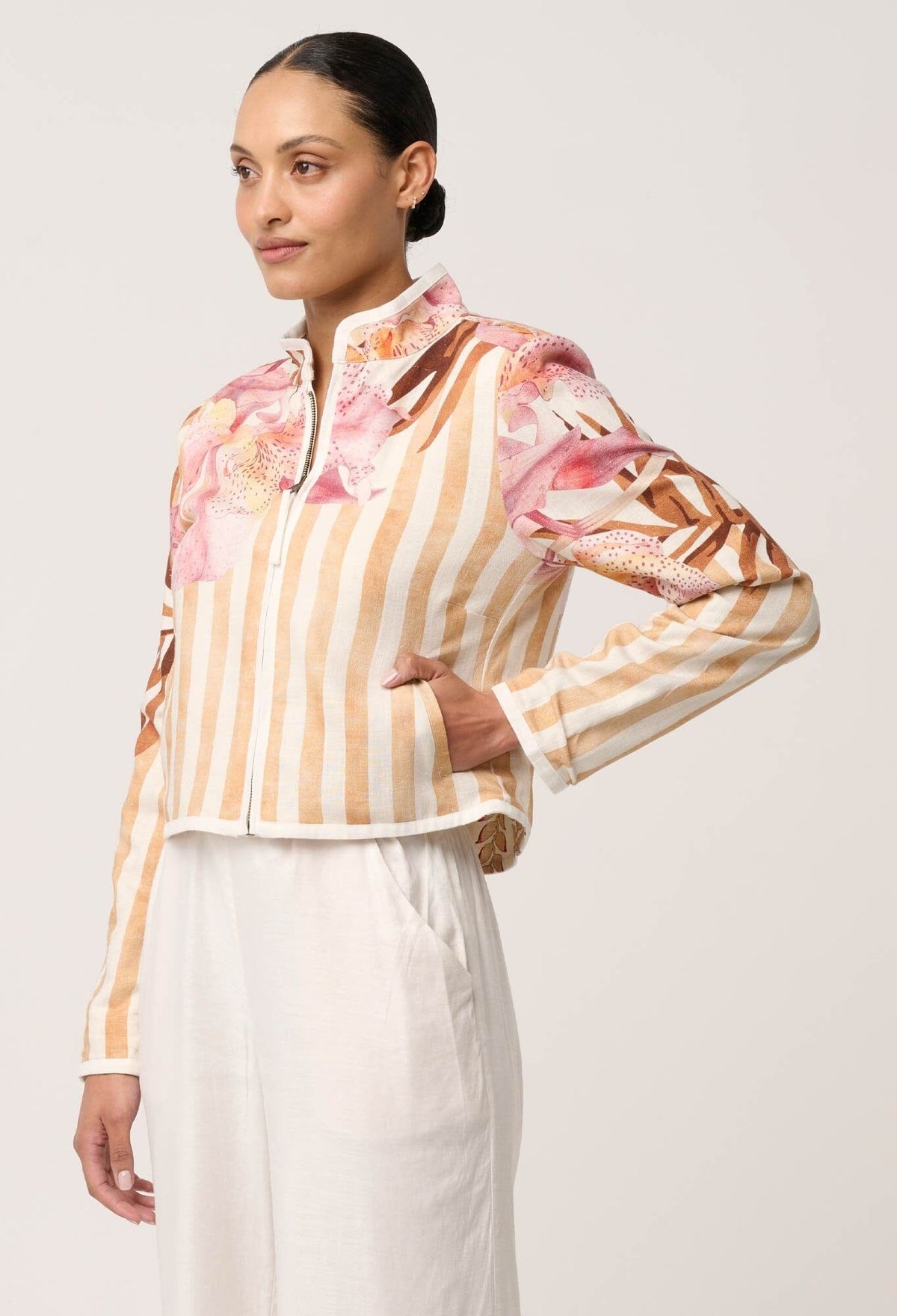 ONCE WAS Delray Reversible Linen Viscose Jacket - Golden Promenade / Gilded Frond Jacket - Zabecca Living