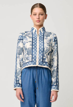 ONCE WAS Delray Reversible Linen Viscose Jacket - Ink Flè / Cayman Stripe Jacket - Zabecca Living