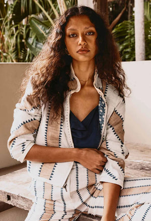 ONCE WAS Delray Reversible Linen Viscose Jacket - Ink Flè / Cayman Stripe Jacket - Zabecca Living