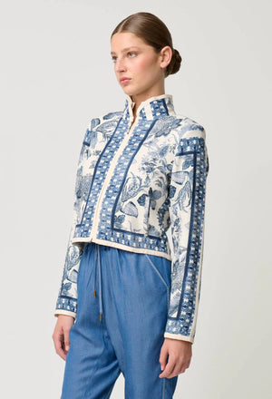 ONCE WAS Delray Reversible Linen Viscose Jacket - Ink Flè / Cayman Stripe Jacket - Zabecca Living