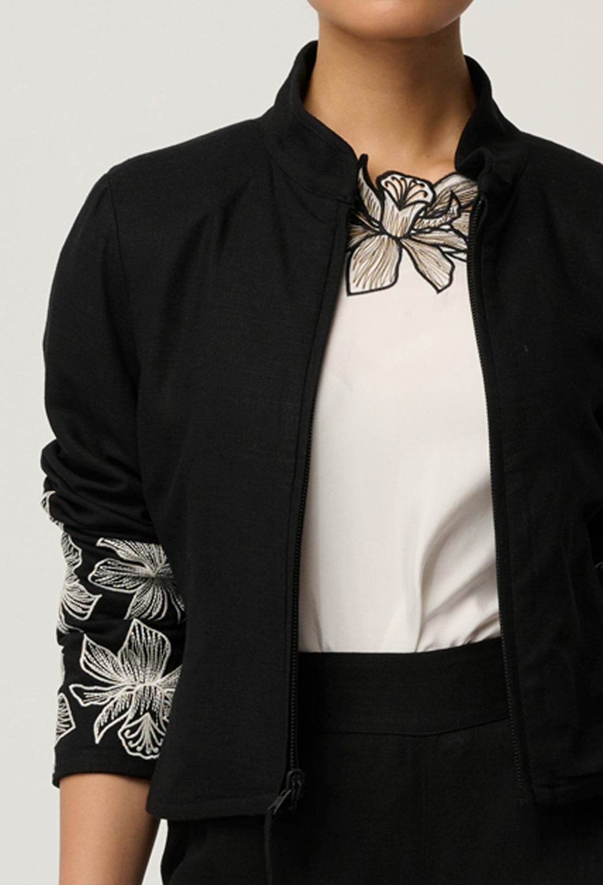 ONCE WAS Delray Reversible Printed Linen Viscose & Placement Embroidered Jacket - Sunset Orchid/Noir Orchid Jacket - Zabecca Living