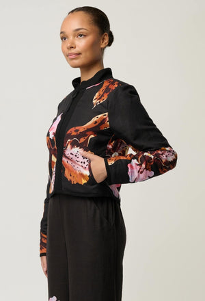 ONCE WAS Delray Reversible Printed Linen Viscose & Placement Embroidered Jacket - Sunset Orchid/Noir Orchid Jacket - Zabecca Living