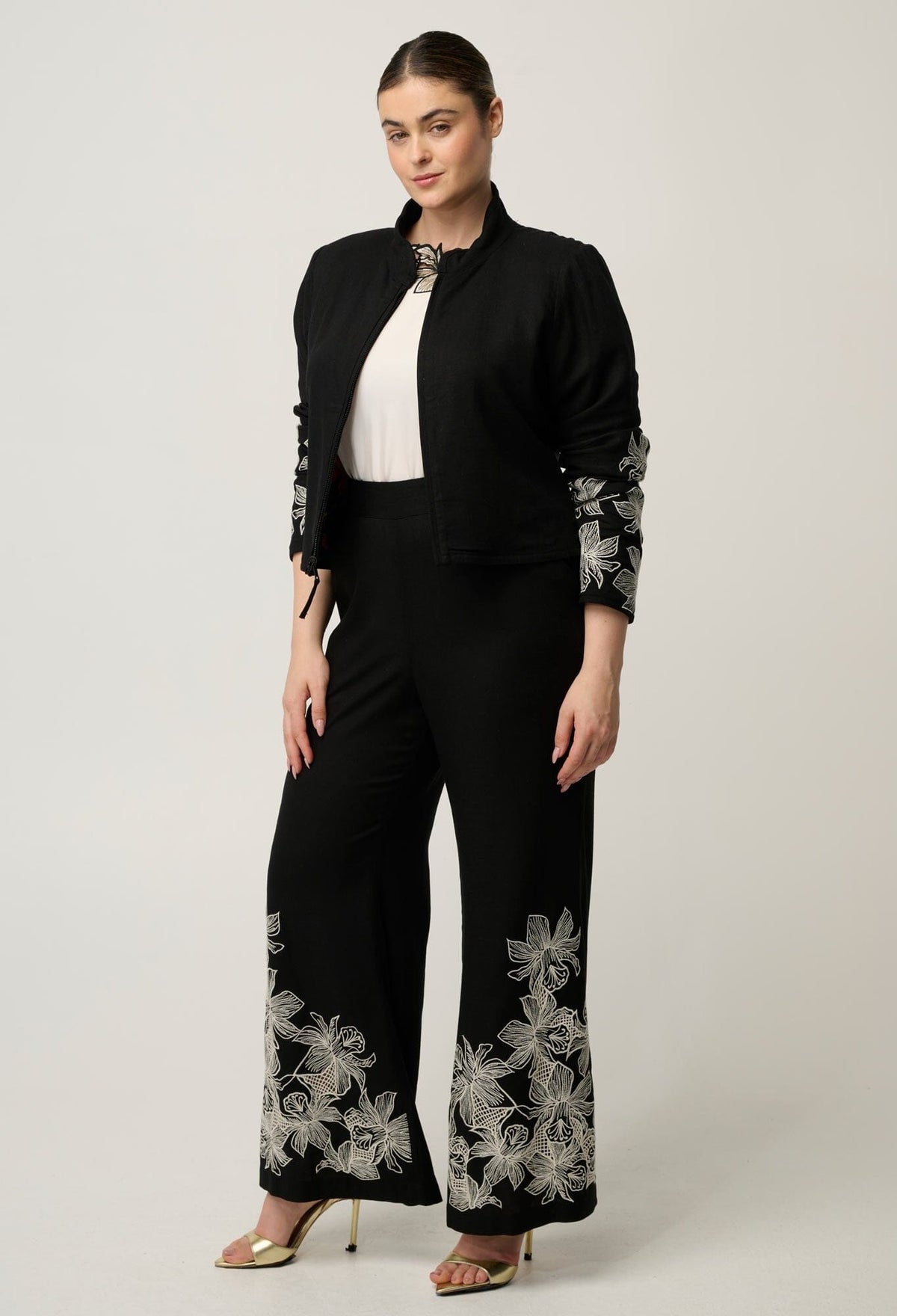 ONCE WAS Delray Reversible Printed Linen Viscose & Placement Embroidered Jacket - Sunset Orchid/Noir Orchid Jacket - Zabecca Living