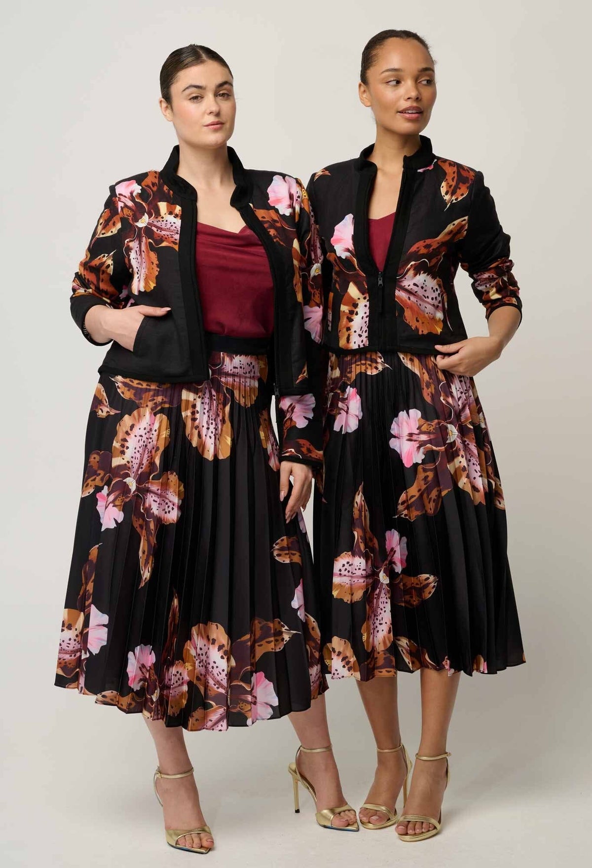 ONCE WAS Delray Reversible Printed Linen Viscose & Placement Embroidered Jacket - Sunset Orchid/Noir Orchid Jacket - Zabecca Living