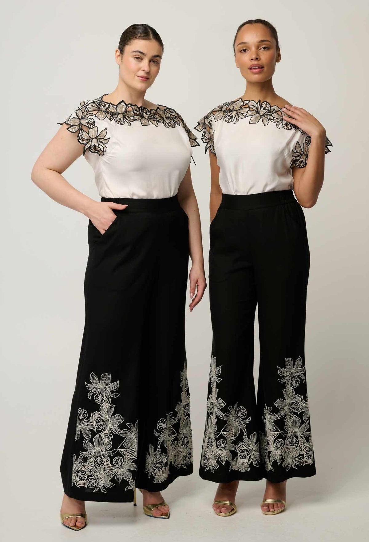 ONCE WAS Eleanor Cupro Blend Embroidery Detail Wide Neck Top - Ivory Shirts & Blouses - Zabecca Living