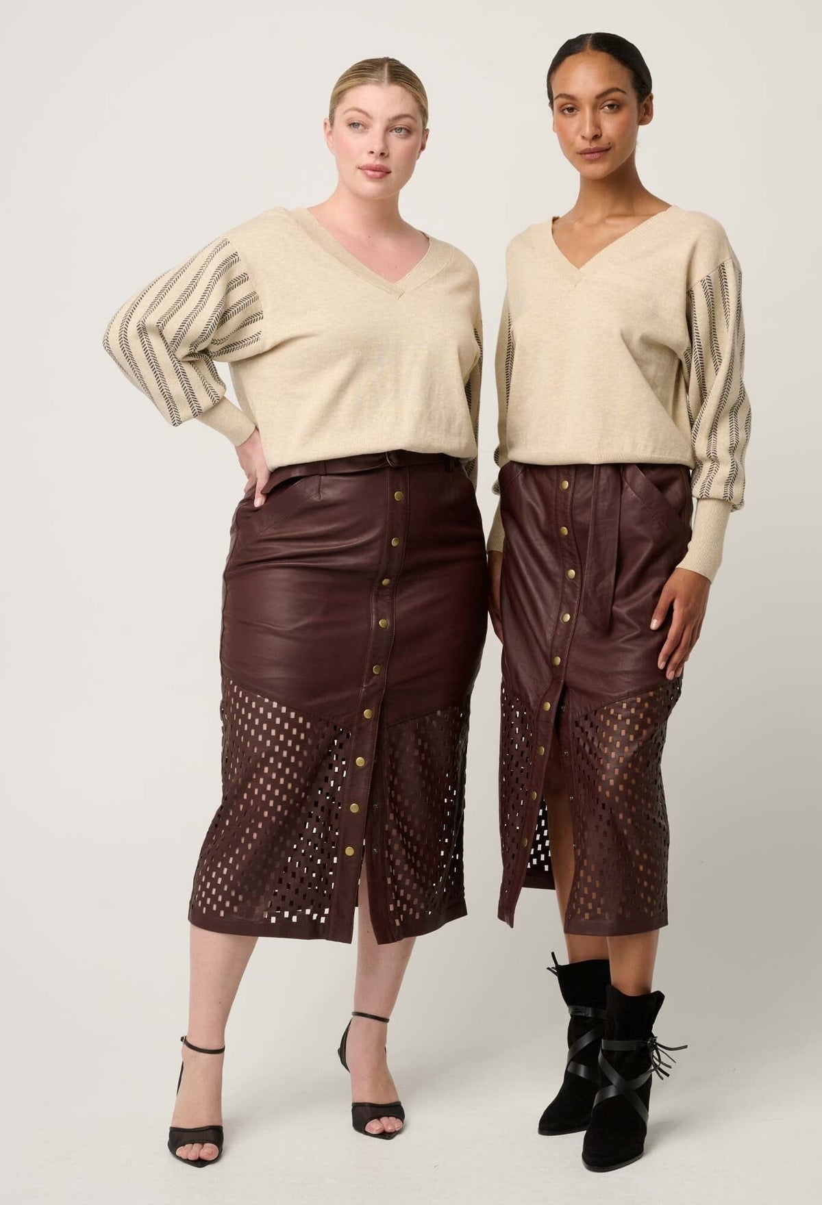 ONCE WAS Elsie Cotton Cashmere Blend V Neck Jacquard Knit - Cream Braid Jumpers + Knitwear - Zabecca Living