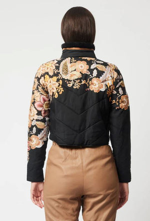 ONCE WAS Empress Cupro Viscose Bomber Jacket - Dragon Flower Jacket - Zabecca Living