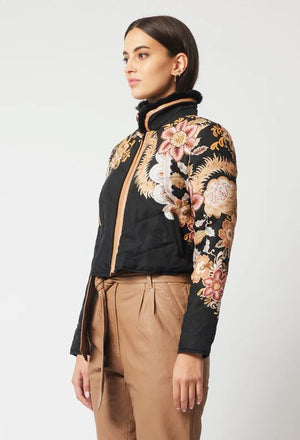 ONCE WAS Empress Cupro Viscose Bomber Jacket - Dragon Flower Jacket - Zabecca Living