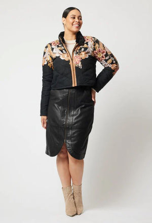 ONCE WAS Empress Cupro Viscose Bomber Jacket - Dragon Flower Jacket - Zabecca Living