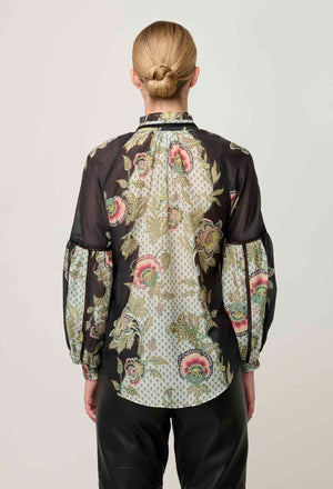 ONCE WAS Espada Cotton Silk Blouse - Mariposa Nero Shirts & Blouses - Zabecca Living