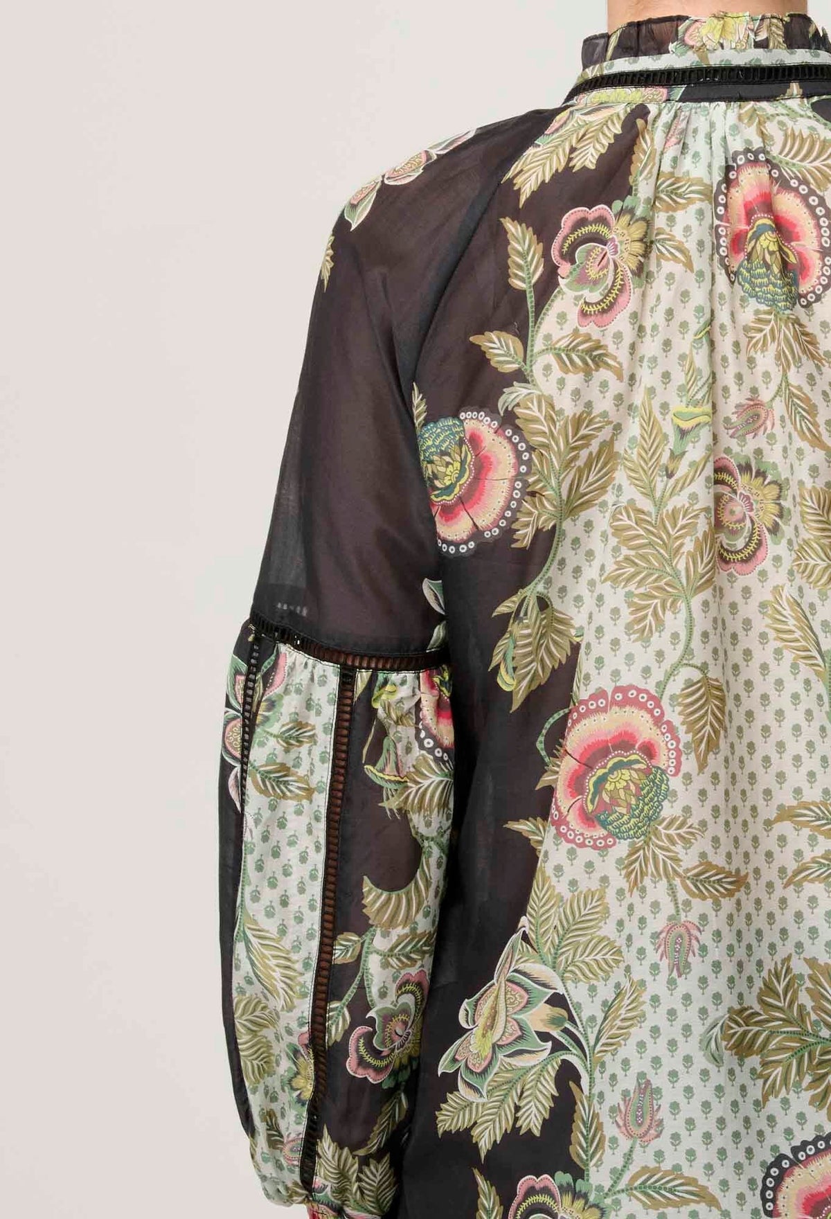 ONCE WAS Espada Cotton Silk Blouse - Mariposa Nero Shirts &amp; Blouses - Zabecca Living