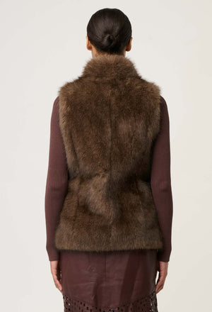 ONCE WAS Hazel Faux Fur Vest - Walnut Jacket - Zabecca Living