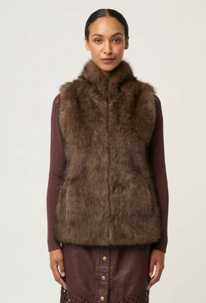 ONCE WAS Hazel Faux Fur Vest - Walnut Jacket - Zabecca Living