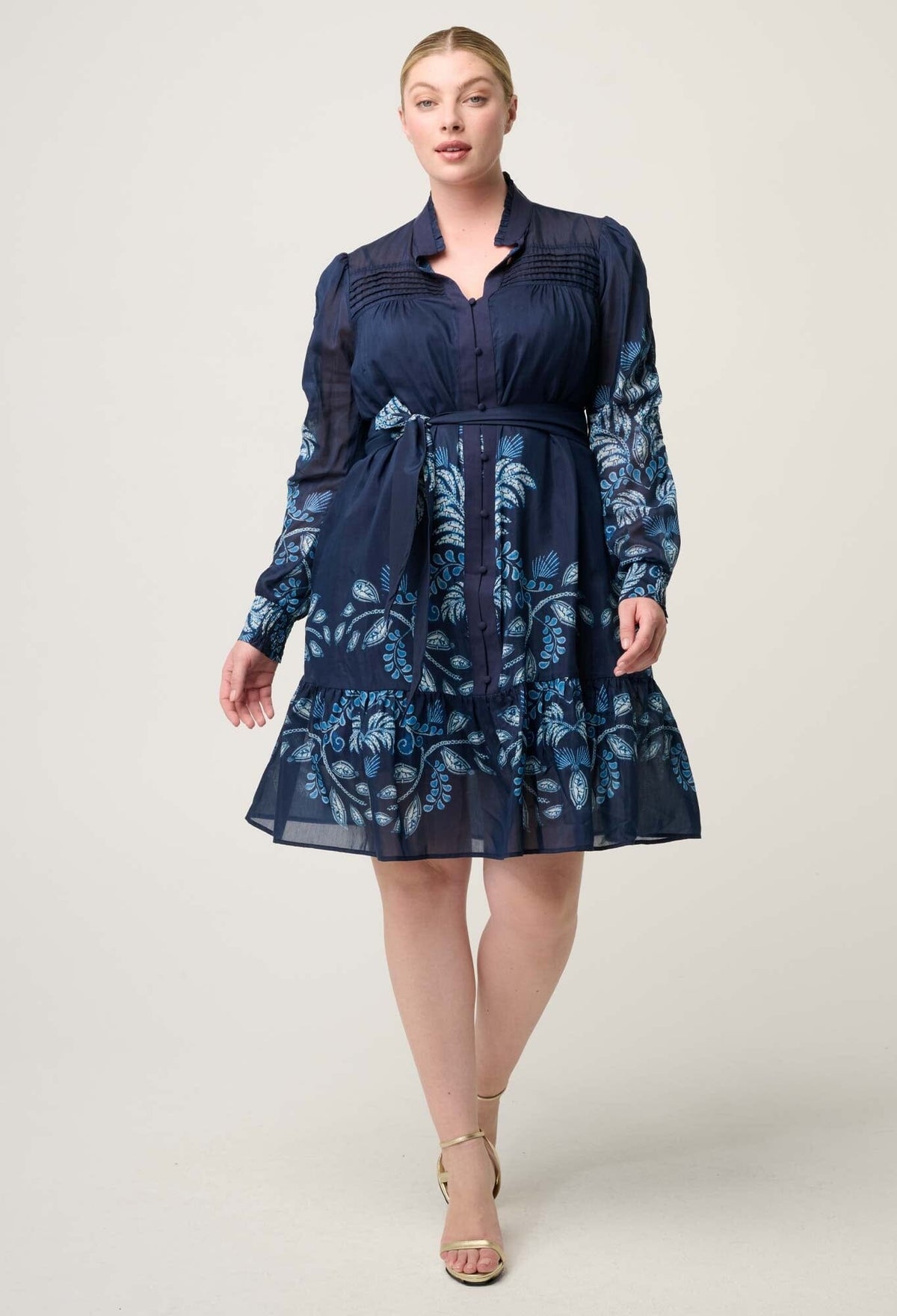 ONCE WAS Lanae Cotton Silk Print Ruched Sleeve Dress - Moonlit Batik Dress - Zabecca Living