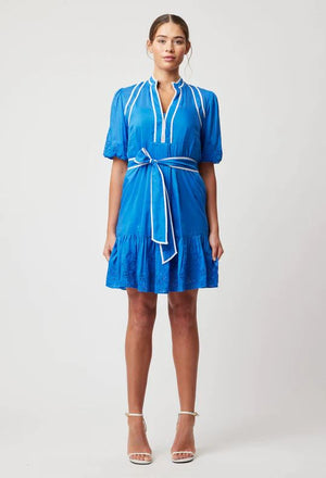 ONCE WAS Lucia Embroidered Cotton Silk Dress - Azure Dress - Zabecca Living