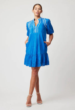 ONCE WAS Lucia Embroidered Cotton Silk Dress - Azure Dress - Zabecca Living