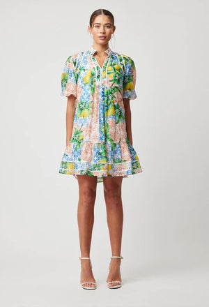 ONCE WAS Lucia Embroidered Cotton Silk Dress - Limonato Dress - Zabecca Living