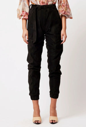 ONCE WAS Lyra Faux Suede Jogger - Black PANTS - Zabecca Living