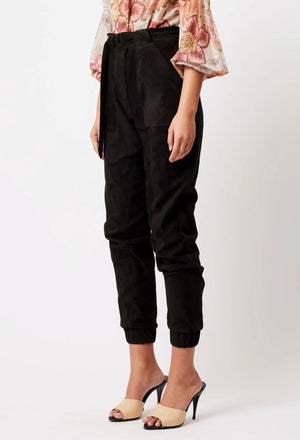 ONCE WAS Lyra Faux Suede Jogger - Black PANTS - Zabecca Living