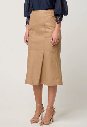 ONCE WAS Mabel Leather Skirt - Wheat Skirt - Zabecca Living