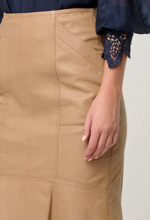 ONCE WAS Mabel Leather Skirt - Wheat Skirt - Zabecca Living