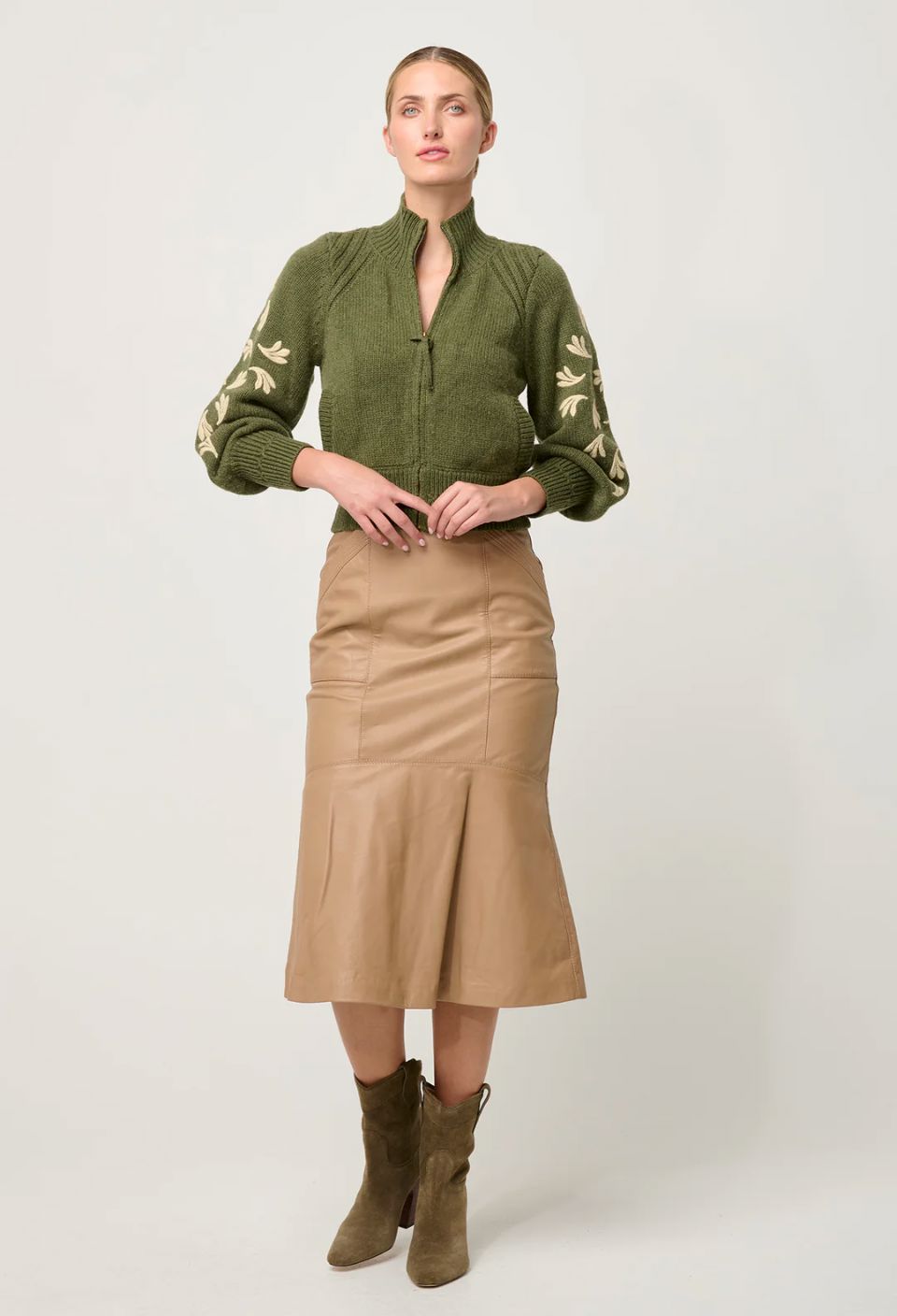 ONCE WAS Mabel Leather Skirt - Wheat Skirt - Zabecca Living
