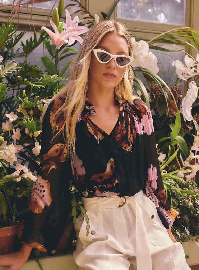 ONCE WAS Maris Sheer Viscose Chiffon Blouse - Sunset Orchid Shirts & Blouses - Zabecca Living