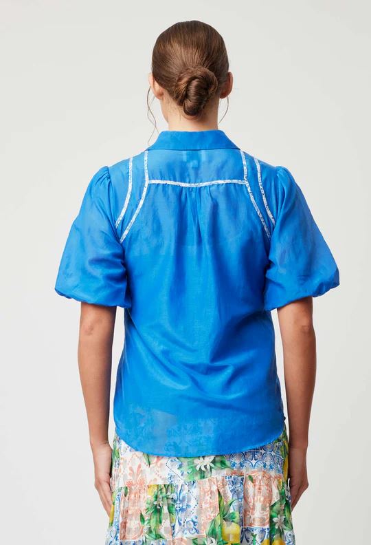 ONCE WAS Nerano Cotton Silk Shirt - Azure Shirts &amp; Blouses - Zabecca Living